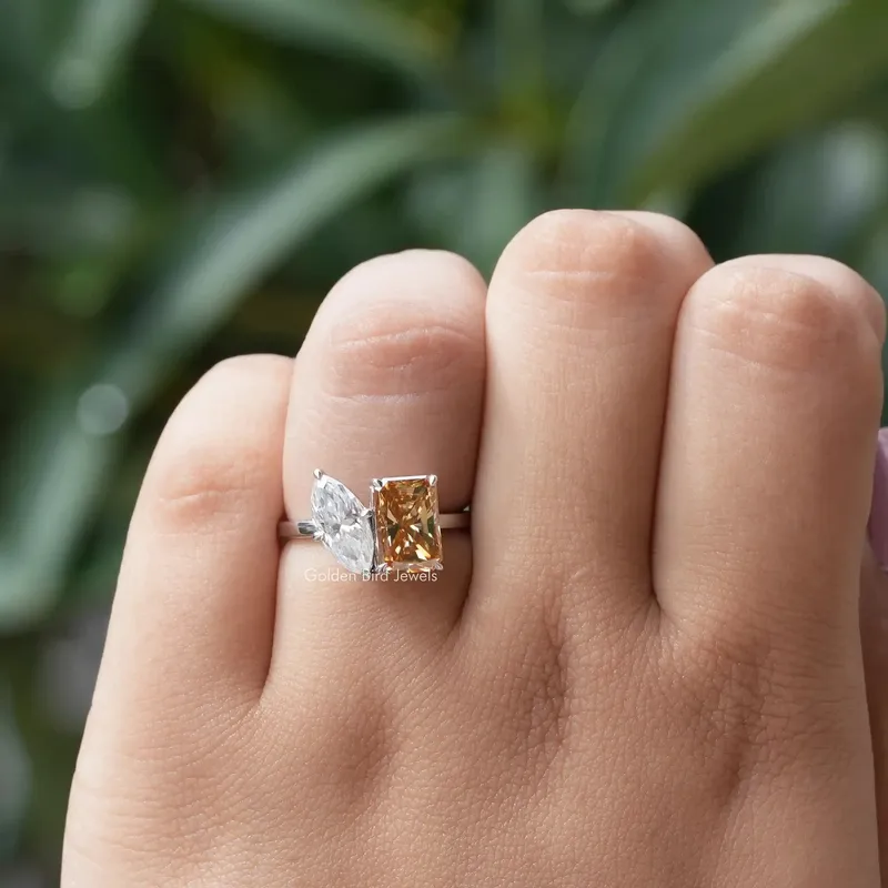 Marquise And Radiant Cut Moissanite Toi Et Moi Ring vy 5