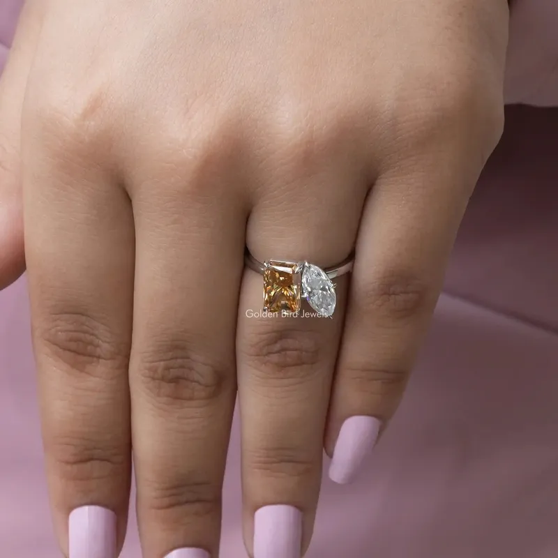 Marquise And Radiant Cut Moissanite Toi Et Moi Ring vy 8
