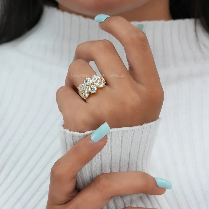 Marquise And Round Cut Moissanite Vintage Ring vy 3
