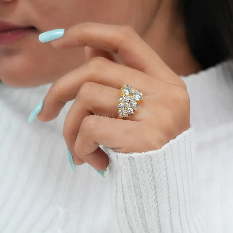 Marquise And Round Cut Moissanite Vintage Ring vy 2