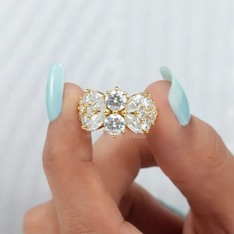 Marquise And Round Cut Moissanite Vintage Ring vy 4