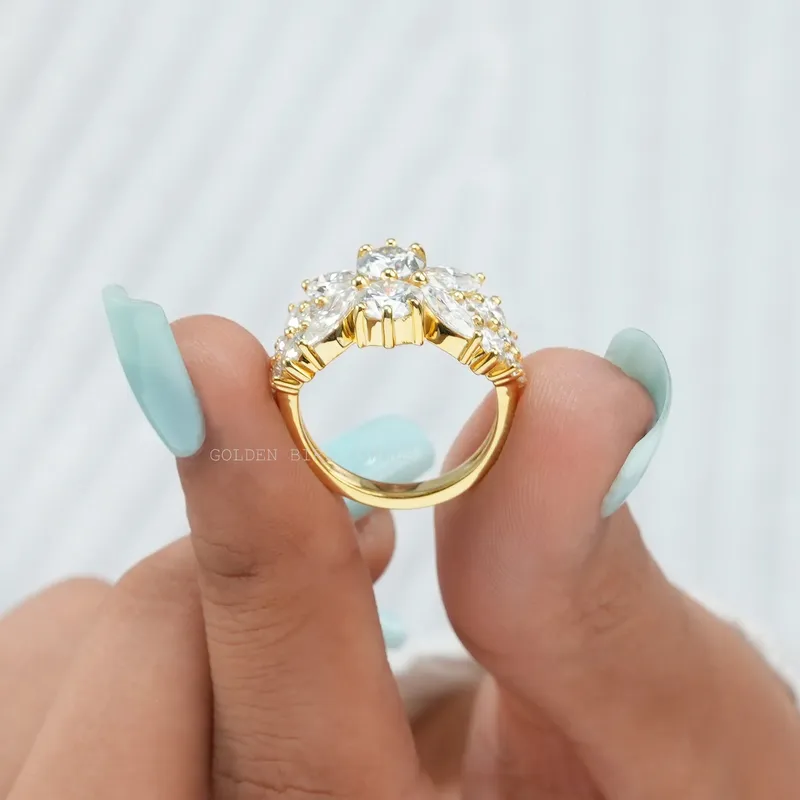 Marquise And Round Cut Moissanite Vintage Ring vy 9