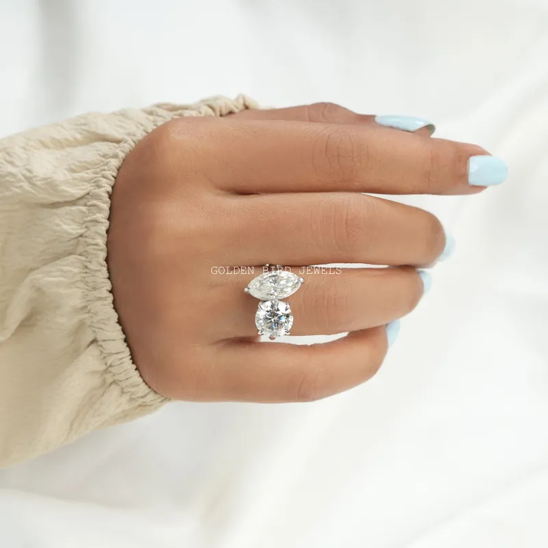 Marquise And Round Moissanite 2 Stone Engagement Ring view 2