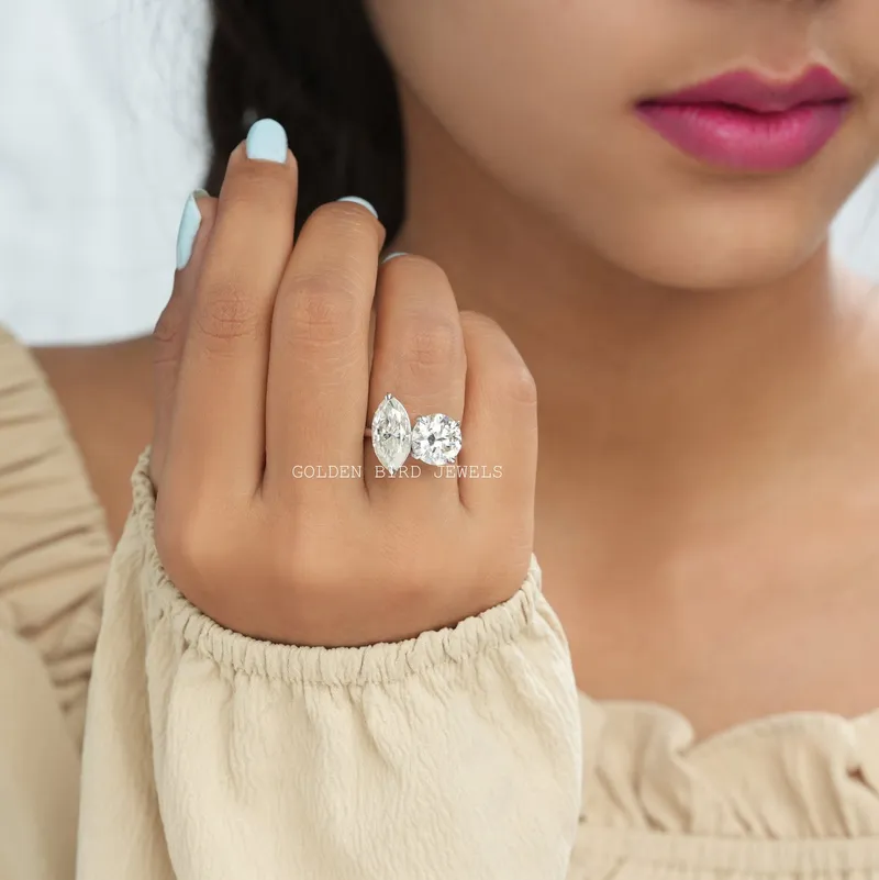 Marquise And Round Moissanite 2 Stone Engagement Ring view 3