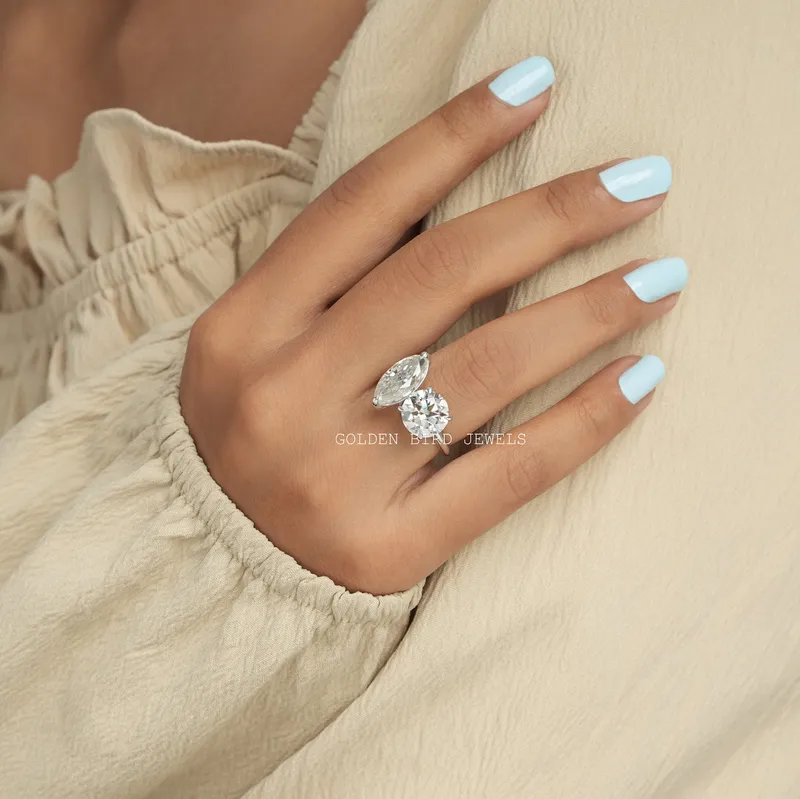 Marquise And Round Moissanite 2 Stone Engagement Ring view 7