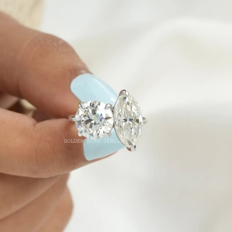 Marquise And Round Moissanite 2 Stone Engagement Ring view 4