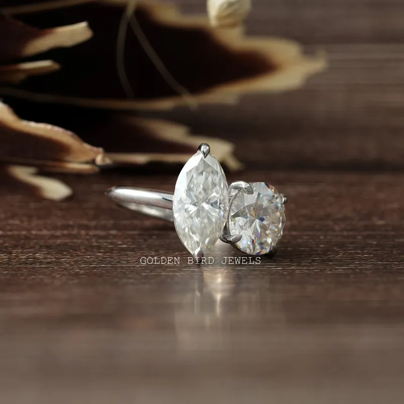 Marquise And Round Moissanite 2 Stone Engagement Ring view 6