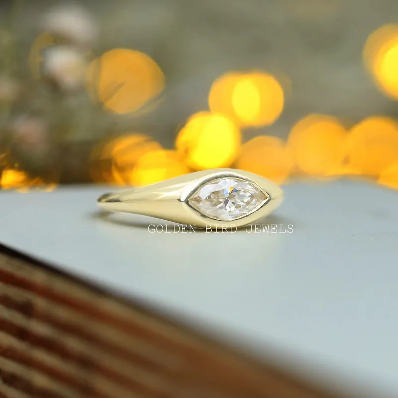 Marquise Cut Bezel Set Solitaire Moissanite Engagement Ring view 2