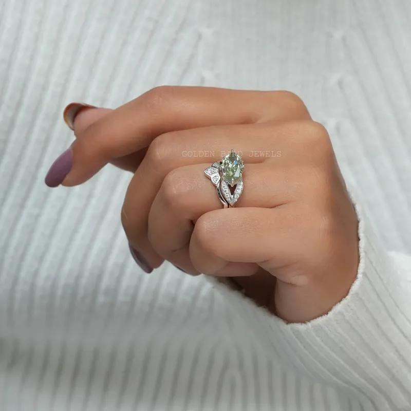 Marquise Cut Bridal Curved Matching Band Ring Set vy 5
