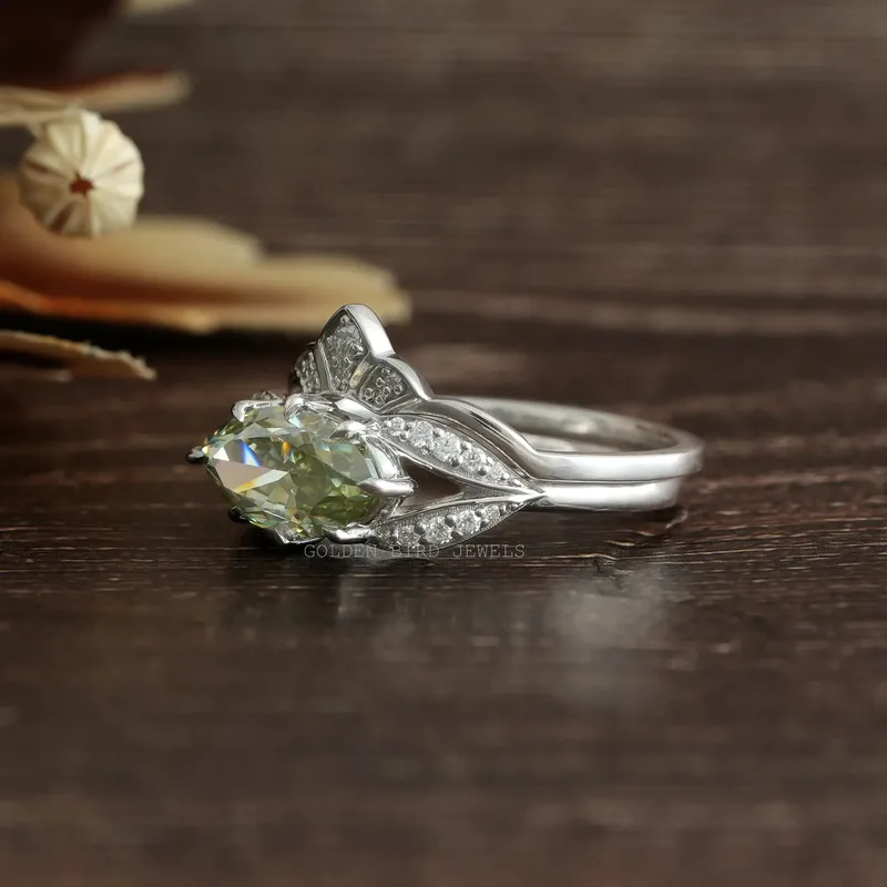Marquise Cut Bridal Curved Matching Band Ring Set vy 6