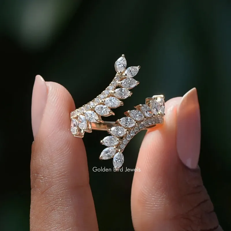 Marquise Cut Bypass Set Diamond Wedding Ring round cut engagement ring