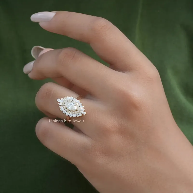 Marquise Cut Cluster Halo Moissanite Engagement Ring vy 3
