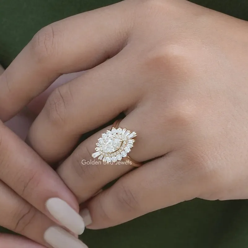 Marquise Cut Cluster Halo Moissanite Engagement Ring vy 2