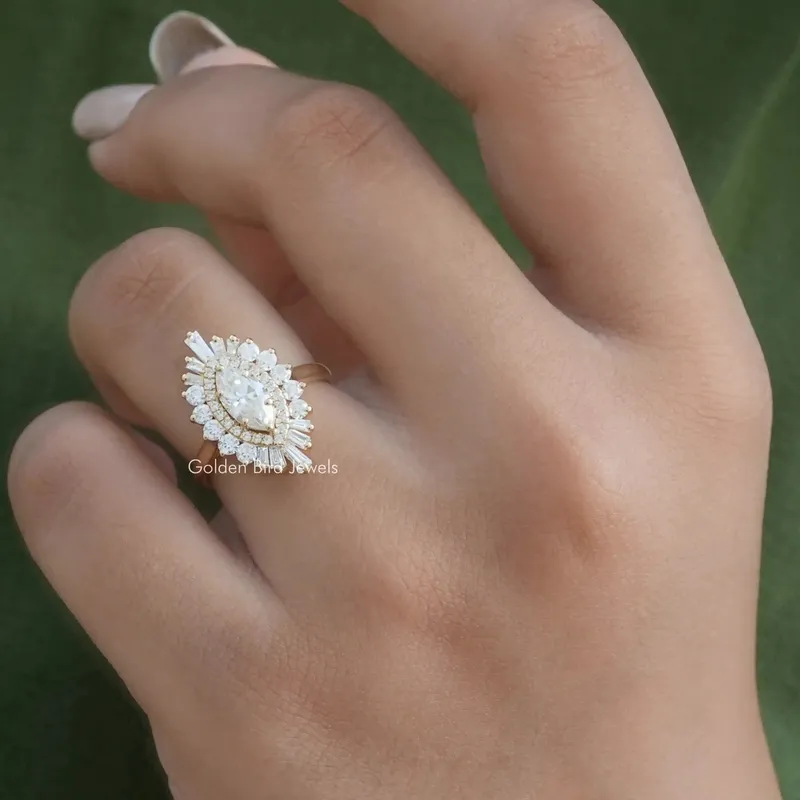 Marquise Cut Cluster Halo Moissanite Engagement Ring vy 4