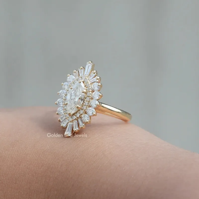 Marquise Cut Cluster Halo Moissanite Engagement Ring vy 6