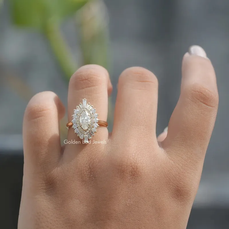 Marquise Cut Cluster Halo Moissanite Engagement Ring vy 5