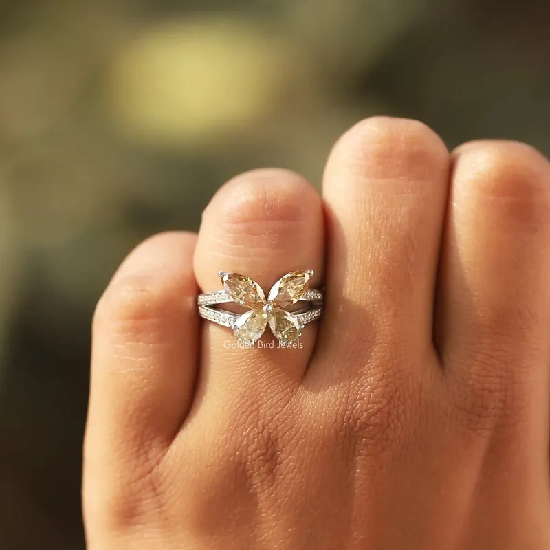 Marquise Cut Moissanite Butterfly Engagement Ring view 4