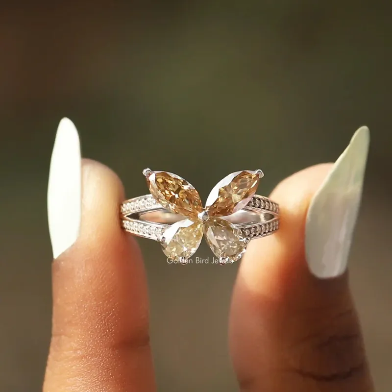 Marquise Cut Moissanite Butterfly Engagement Ring pear cut engagement ring