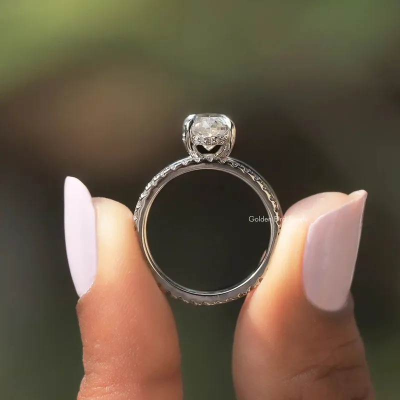 Marquise Cut Moissanite Hidden Halo Engagement Ring Set view 3