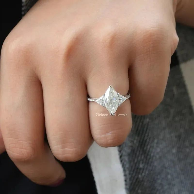 Marquise Cut Moissanite Hidden Halo Ring view 4