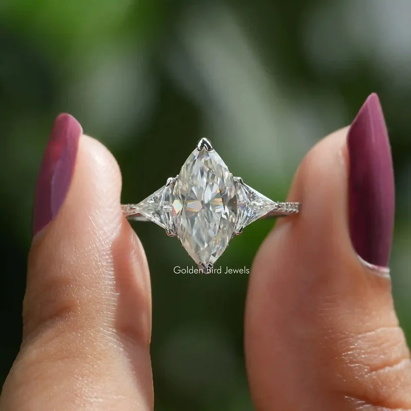 Marquise Cut Moissanite Hidden Halo Ring round cut engagement ring