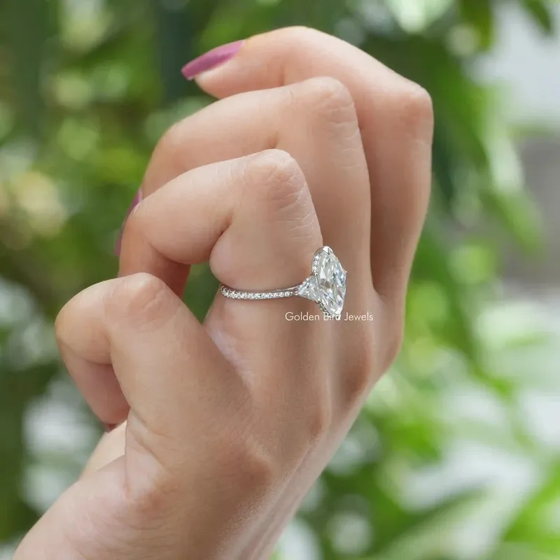 Marquise Cut Moissanite Hidden Halo Ring view 8
