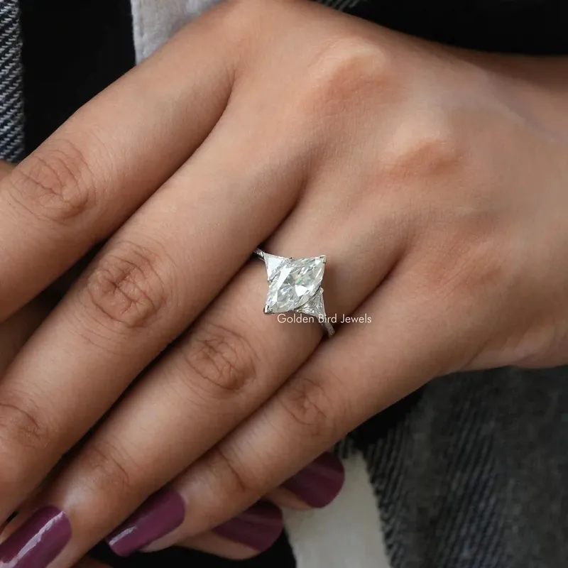 Marquise Cut Moissanite Hidden Halo Ring view 3