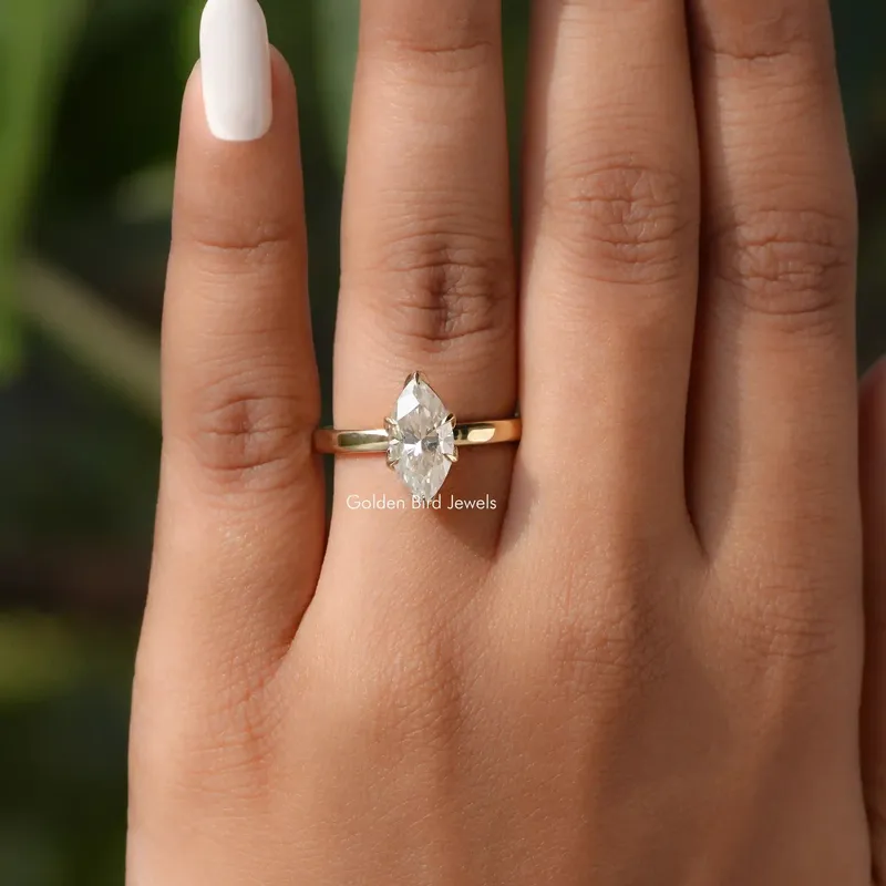 Marquise Cut Solitaire Moissanite Engagement Ring view 3