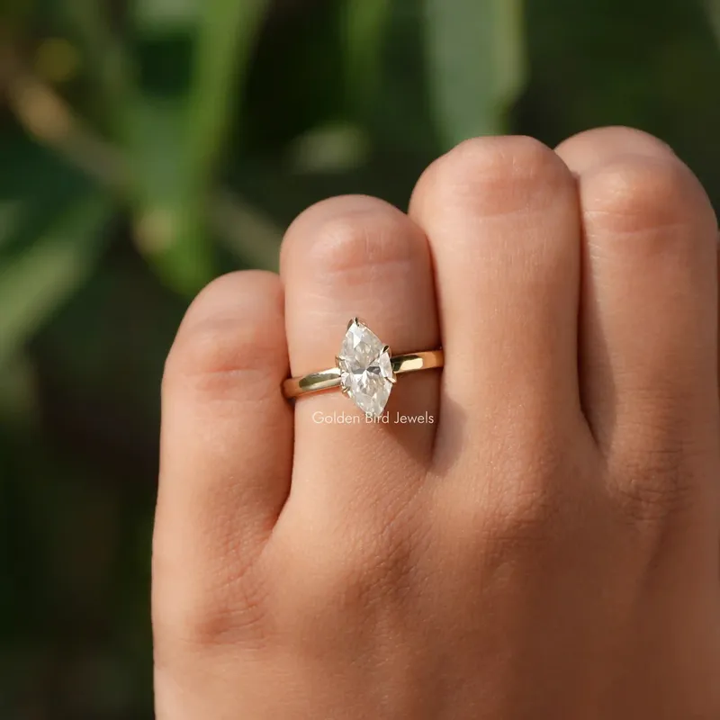 Marquise Cut Solitaire Moissanite Engagement Ring view 4