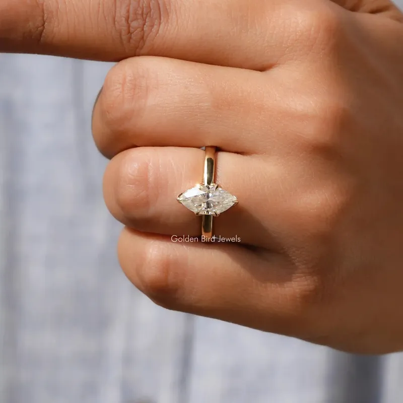 Marquise Cut Solitaire Moissanite Engagement Ring view 5