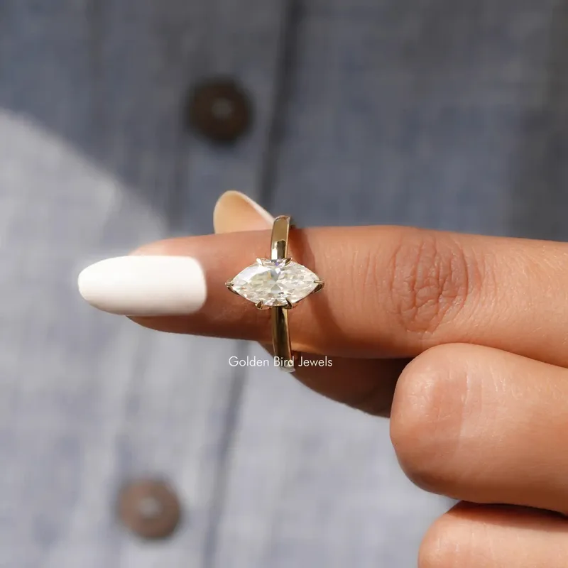 Marquise Cut Solitaire Moissanite Engagement Ring view 8