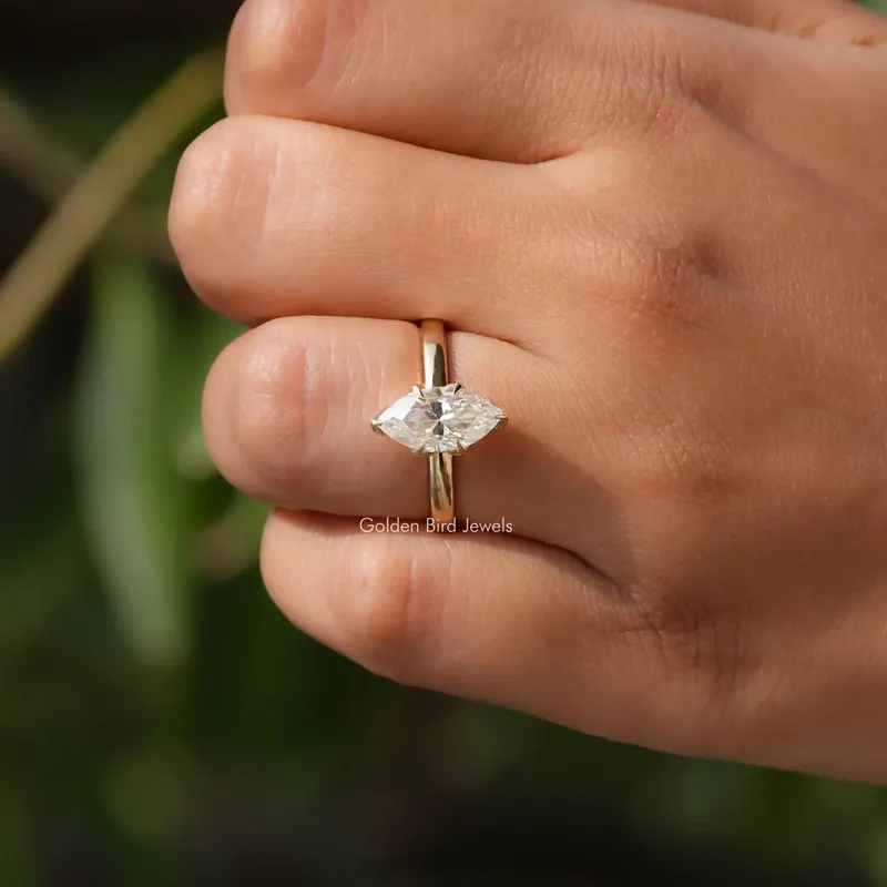 Marquise Cut Solitaire Moissanite Engagement Ring view 6