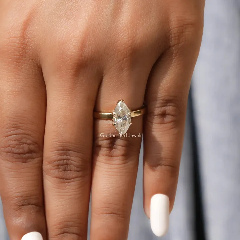 Marquise Cut Solitaire Moissanite Engagement Ring view 7