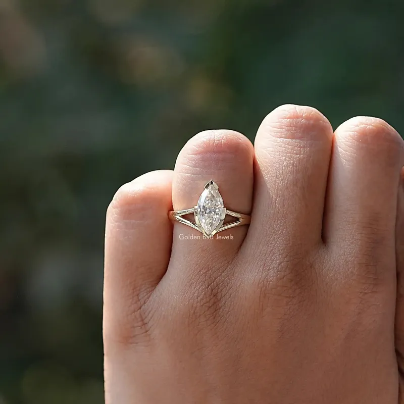 Marquise Cut Split Shank Moissanite Ring vy 5