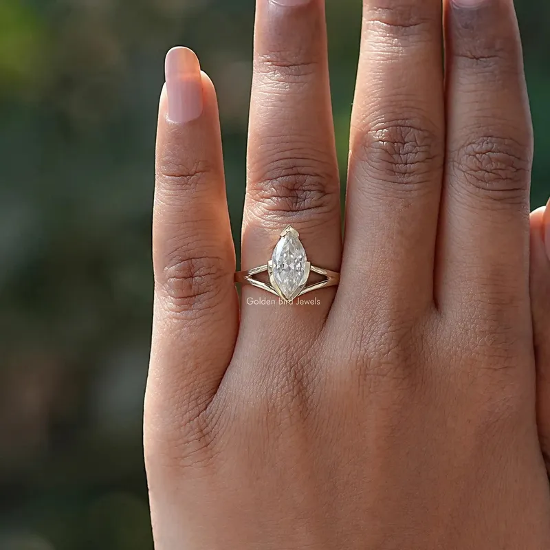 Marquise Cut Split Shank Moissanite Ring vy 4