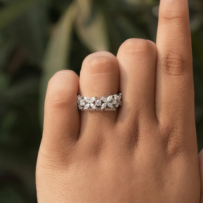 Marquise Round Cut Moissanite Wedding Band vy 3