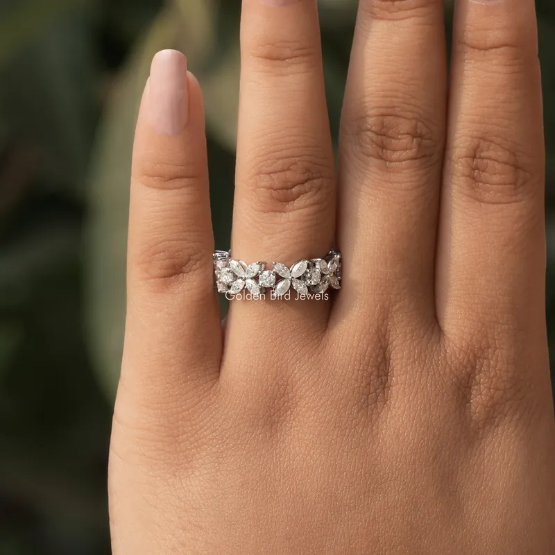 Marquise Round Cut Moissanite Wedding Band vy 4