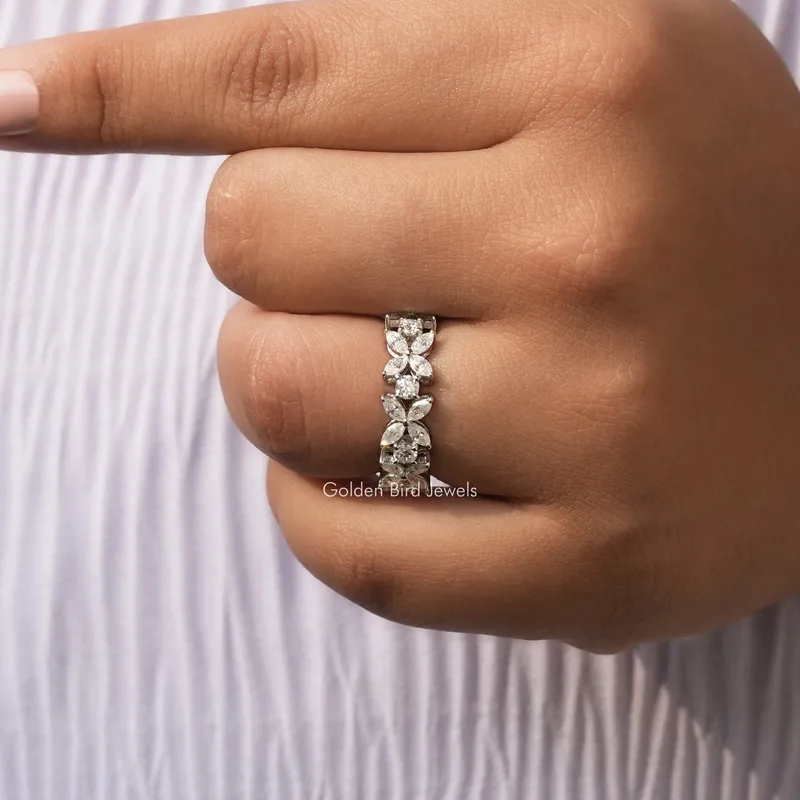 Marquise Round Cut Moissanite Wedding Band vy 7