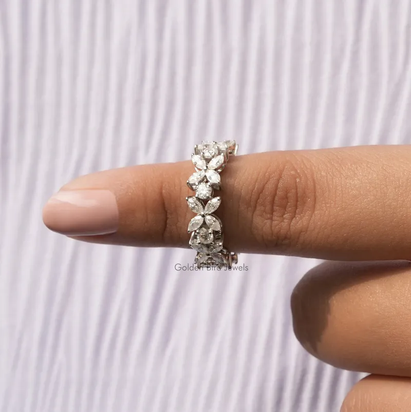 Marquise Round Cut Moissanite Wedding Band vy 8