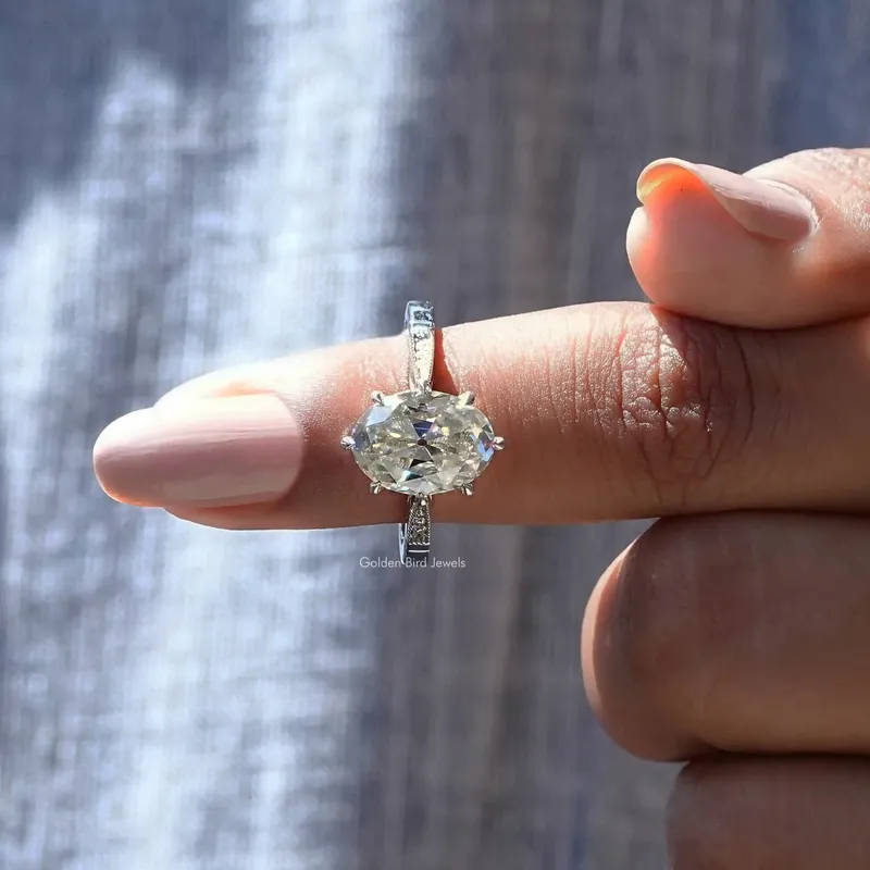 Milgrain Old Mine Oval Moissanite Accent Ring view 6