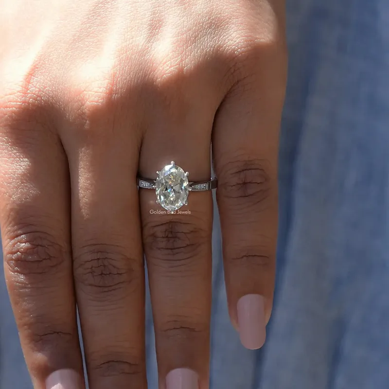 Milgrain Old Mine Oval Moissanite Accent Ring view 7