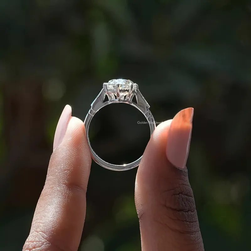 Milgrain Old Mine Oval Moissanite Accent Ring view 3