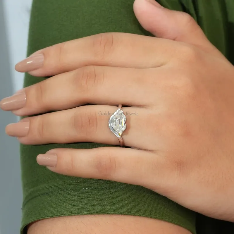Moissanite Antique Cut Solitaire Lips Ring view 3