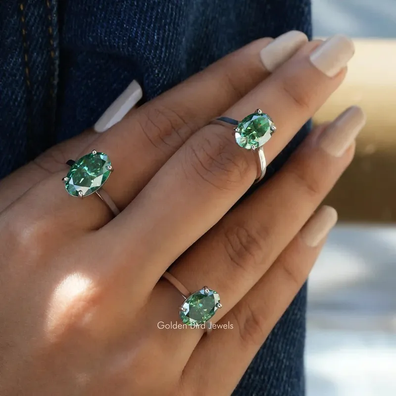 Moissanite Crushed Ice Oval Cut Solitaire Wedding Ring vy 5