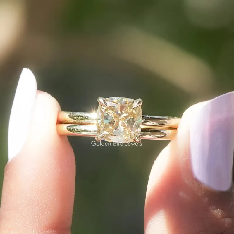 Moissanite Cushion Cut Solitaire Ring Set cushion cut engagement ring