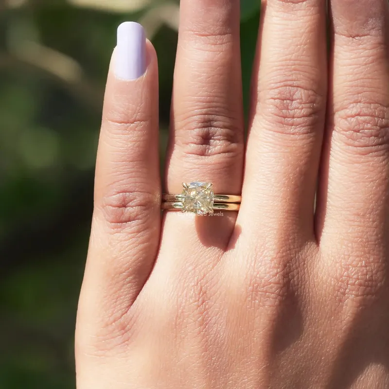 Moissanite Cushion Cut Solitaire Ring Set vy 4