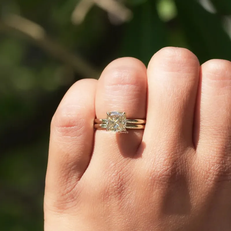Moissanite Cushion Cut Solitaire Ring Set vy 5