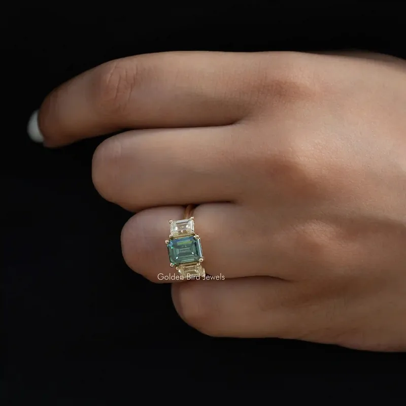 Moissanite Emerald Cut 3 Stone Ring For Her vy 7