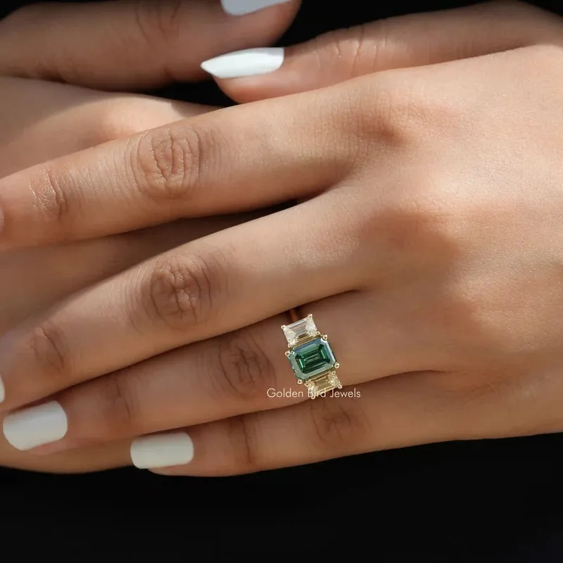 Moissanite Emerald Cut 3 Stone Ring For Her vy 8