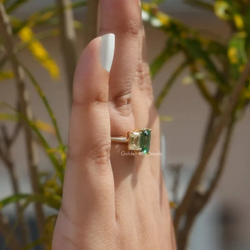 Moissanite Emerald Cut 3 Stone Ring For Her vy 9